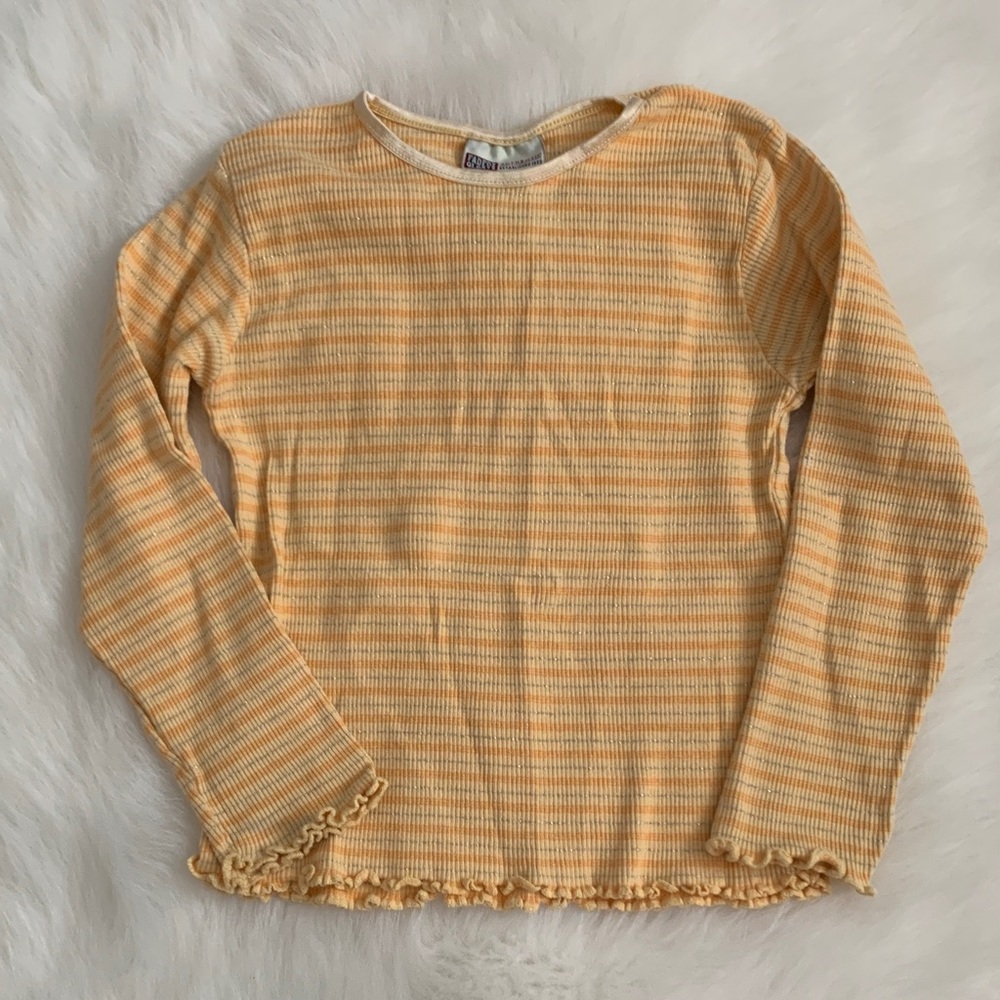 Faded Glory Yellow and White Striped Long Sleeve Tee